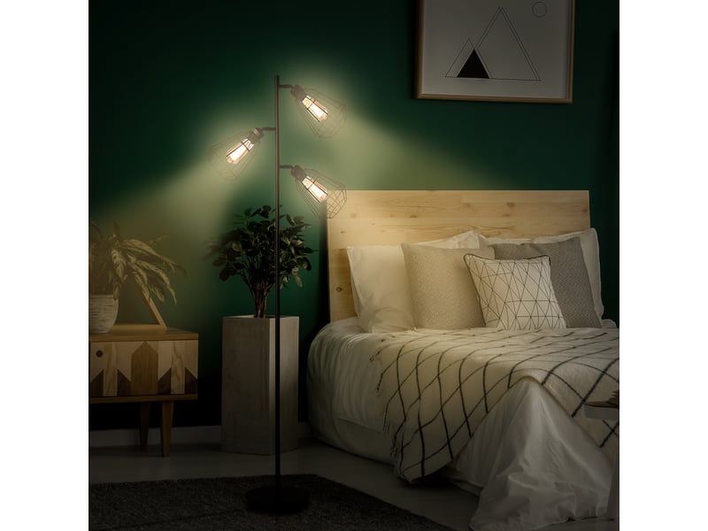  Lampadaire design industriel 3 ampoules max. 40 w abat-jour métal cage noir  - Conforama W