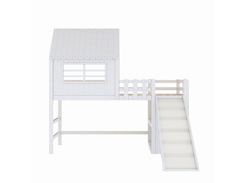  Lit superposé enfant cabane 90x200 - échelle sécurité - toboggan prolongé - étagères multifonctionnelles - certifié en747 208x219x219cm - Conforama E