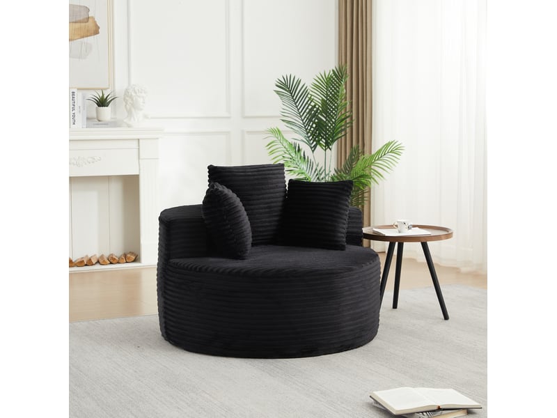 Fauteuil lounge rond 1 place 110x110x82 cm en velours côtelé noir - Conforama E