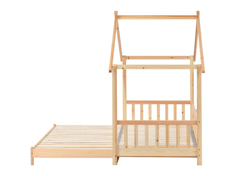  Lit cabane enfant 200x90, garde-corps sécurité lit enfant, structure bois massif, lit gigogne  - Conforama A