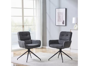 Ensemble de 2 chaises pivotantes, design luxueux, lin gris foncé, pieds noirs en métal, pivot silencieux 360°