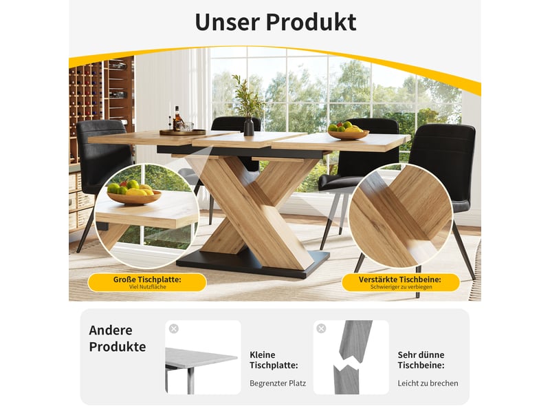  119-158 table à manger extensible avec rangement, design moderne, structure fonctionnelle pour cuisine et salle à manger  - Conforama E