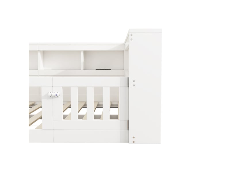  Canapé-lit blanc 140x190 cm – rangement latéral – cadre à lattes (sans matelas) – barrière de lit – prise usb  - Conforama D