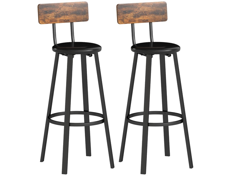  Ensemble de 2 tabourets de bar de style industriel avec dossier, assise et repose-pieds en similicuir, marron rustique  - Conforama A