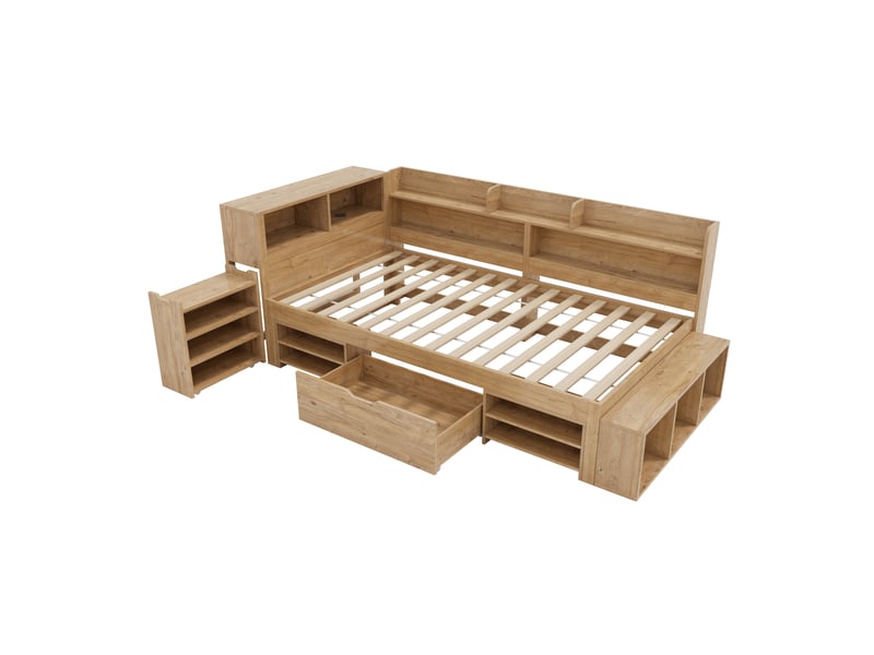  Lit avec rangement 90x200cm coloris naturel contreplaqué lit enfant naturel - Conforama E