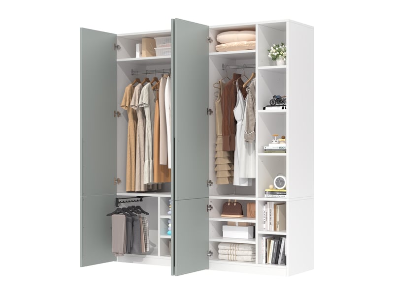 Armoire de chambre grise, armoire penderie 160x50x200 cm avec 2 tringles, porte-pantalons et 14 compartiments, design moderne - Conforama W