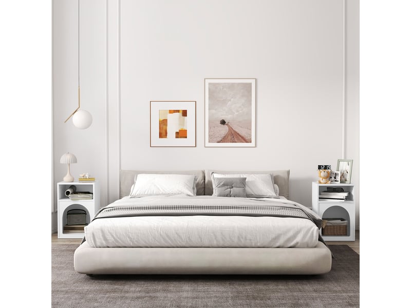 Lot de 2 tables de chevet, table de nuit avec compartiments ouverts, design arqué, blanc, 40 x 30 x 60 cm - Conforama D