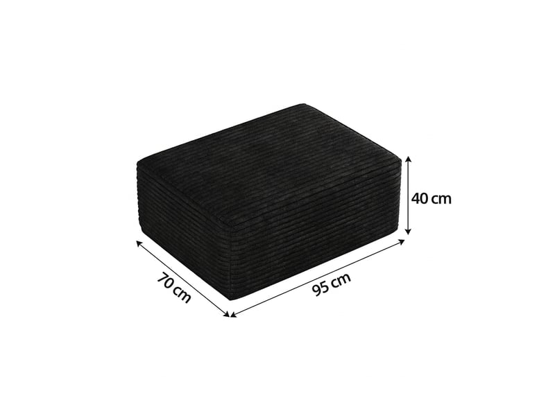  Pouf ottoman noir en velours côtelé, 70 x 95 x 40 cm, sans montage  - Conforama C