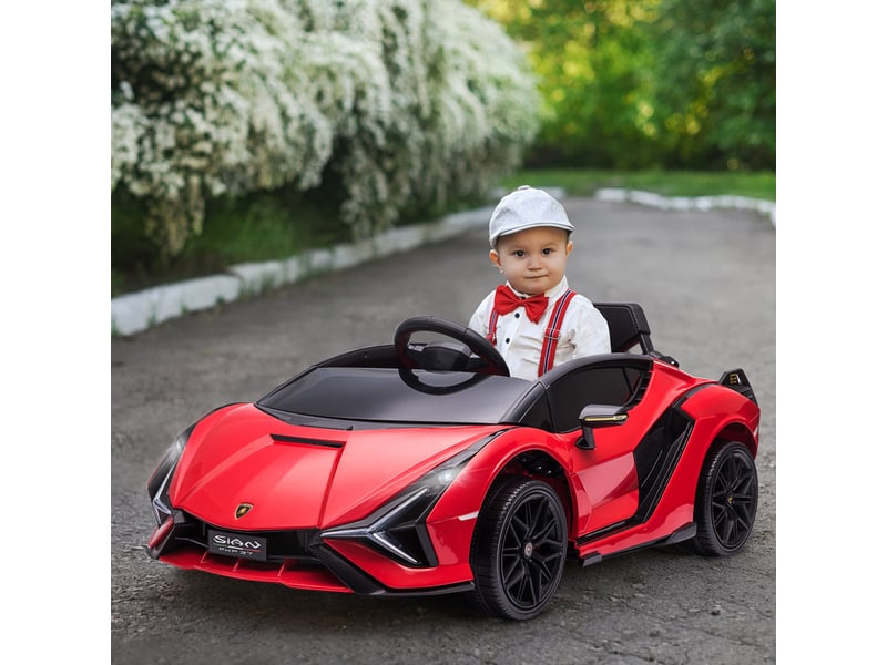  Voiture électrique enfant 12v, télécommande 2,4 ghz, 2 moteurs, klaxon, led, musique, 3-5 ans, rouge.  - Conforama C