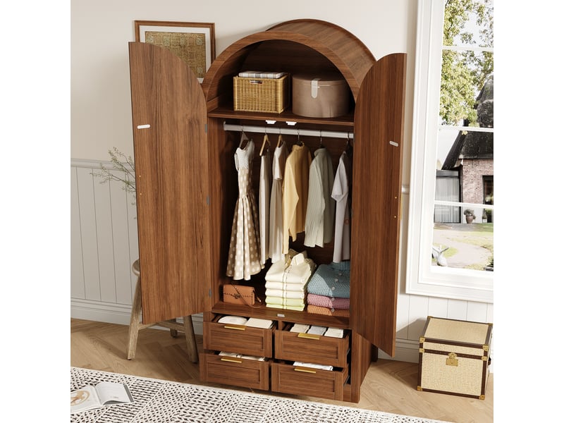  Armoire penderie 80x50x180 cm - grand rangement - avec tiroirs - mdf - pour chambre - garde-robe - mobilier fonctionnel - noyer CozyNest - Conforama C