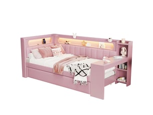 Lit gigogne 90x200 cm <strong>MERAX</strong>  <strong>lit enfant rose</strong> coloris rose