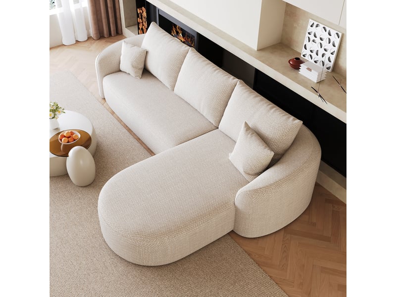  Canapé d’angle blanc 3 places de 266 cm en tissu à motif tissé  - Conforama D