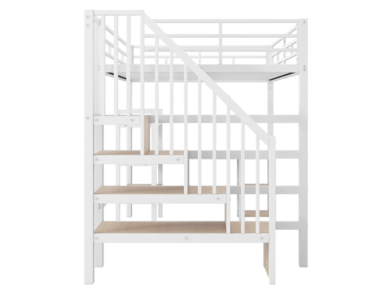 Lit mezzanine 140x200 cm avec éclairage led et station de recharge usb, lit 2 personnes avec bureau, lit double, blanc - Conforama B