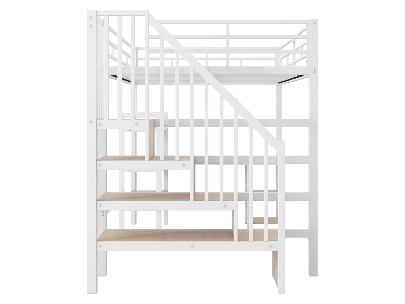  Lit mezzanine 140x200 cm avec éclairage led et station de recharge usb, lit 2 personnes avec bureau, lit double, blanc  - Conforama B