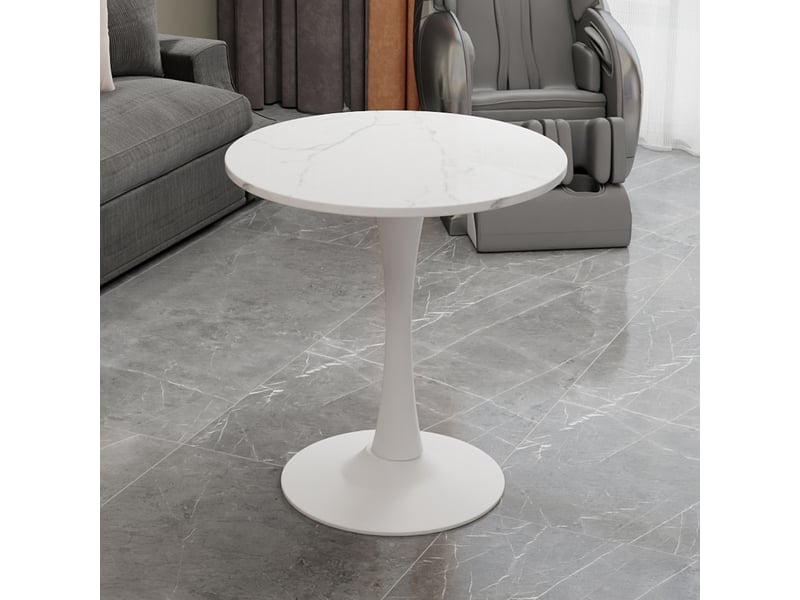 Table ronde blanche style moderne vintage – plateau marbre artificiel – ø 70 x h 72 cm  - Conforama C
