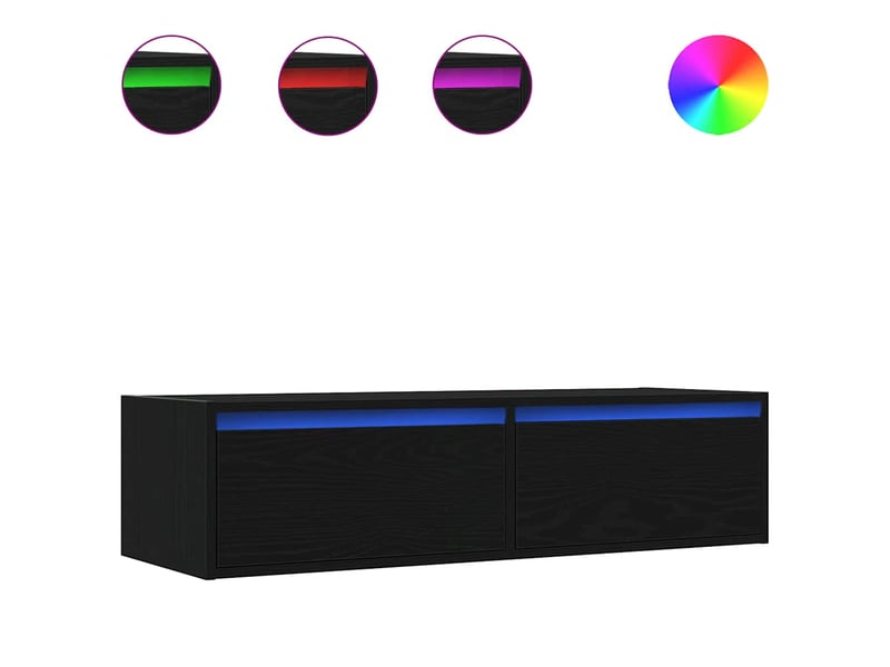 Meuble tv - banc tv - meuble de rangement avec lumières led chêne noir 100x35,5x25 cm - Conforama A
