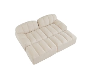 Canapé modulable - 2 places - 2 ottomans - base antidérapante - mobilier de salon - configuration flexible - beige et blanc