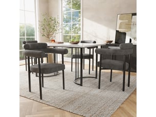 Lot de 4 chaises de salle à manger modernes en tissu suédé gris foncé, assise en anneau confortable, pour salle à manger, salon ou bureau