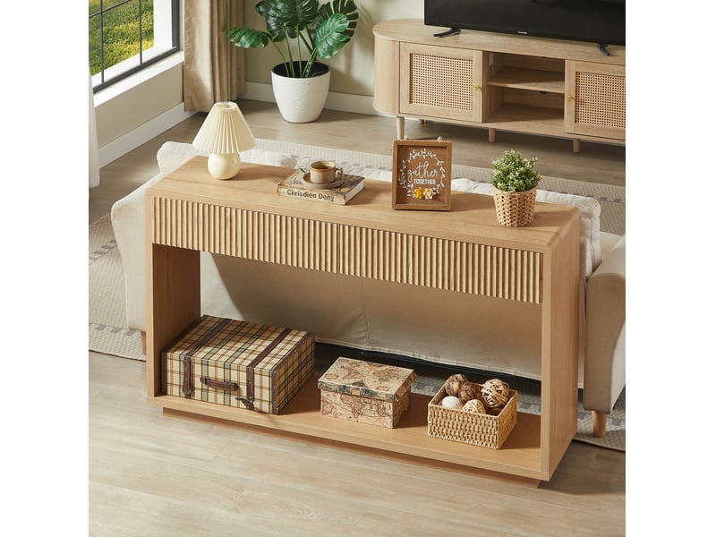  Console d'entrée 150x35x85 cm 2 tiroirs panneau de particules mdf chêne clair  - Conforama C