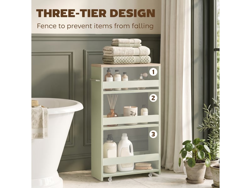  Chariot de rangement à 3 niveaux chariot de stockage étagère sur roulettes avec poignée - vert 48 x 15 x 80 cm  - Conforama D