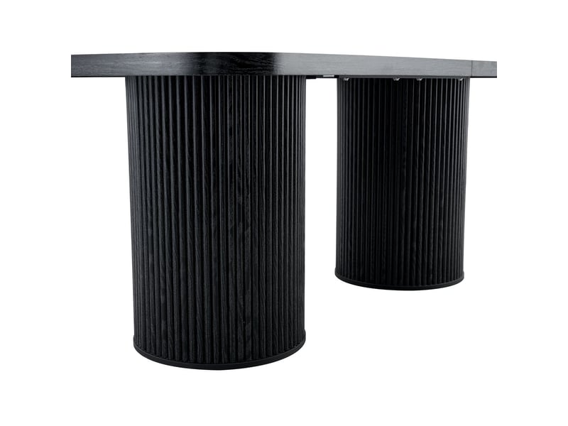  Table à manger plateau mdf aspect bois table de cuisine plateau ovale pied colonne rainuré style wabi-sabi style mid-century  - Conforama D