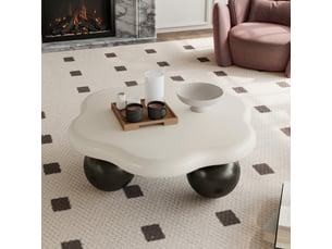 Table basse nuage 80 cm avec pieds sphériques -  style moderne, mdf, plastique noir et blanc