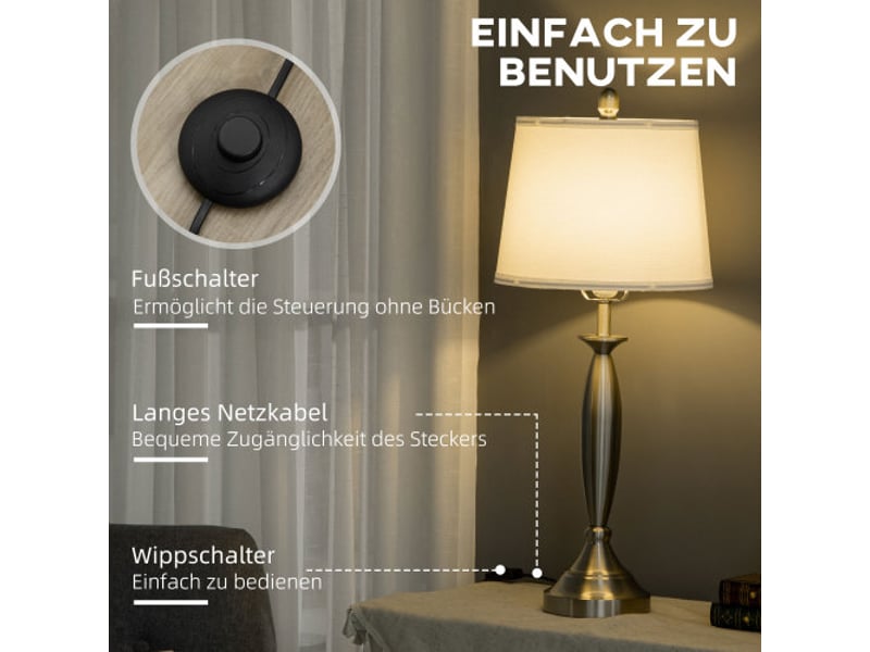  Lot de 3 lampes modernes e27, argent et blanc, 1 lampadaire et 2 lampes de table, pour salon et chambre  - Conforama E