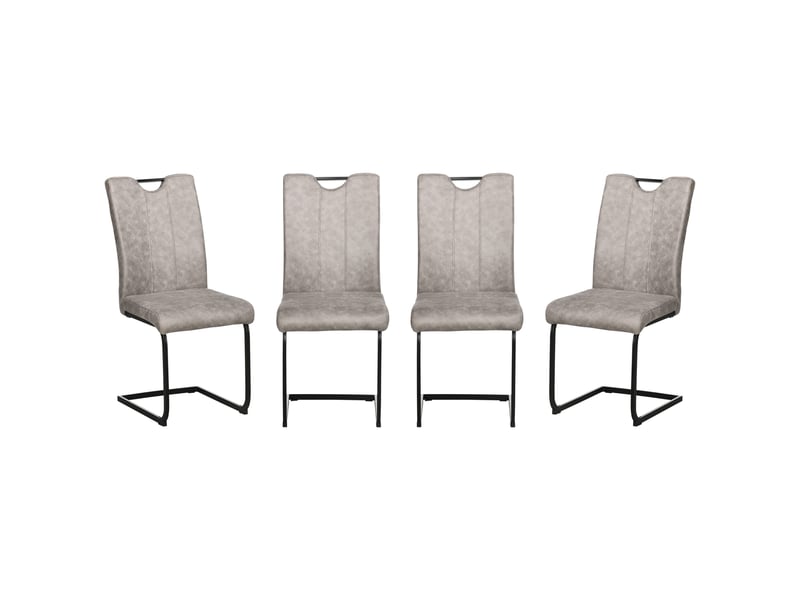  Lot de 4 chaises de salle à manger revêtement microfibre avec pieds luge en acier et poignée 43 x 58,5 x 99,5 cm marron  - Conforama B