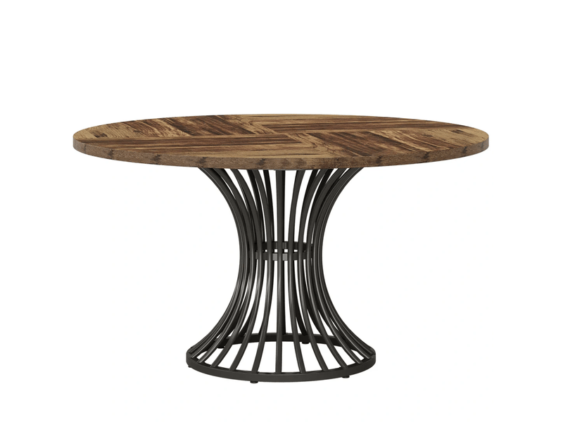  Table de salle à manger pour 6 personnes avec plateau rond et base en métal, style rétro, pour salle à manger  - Conforama A