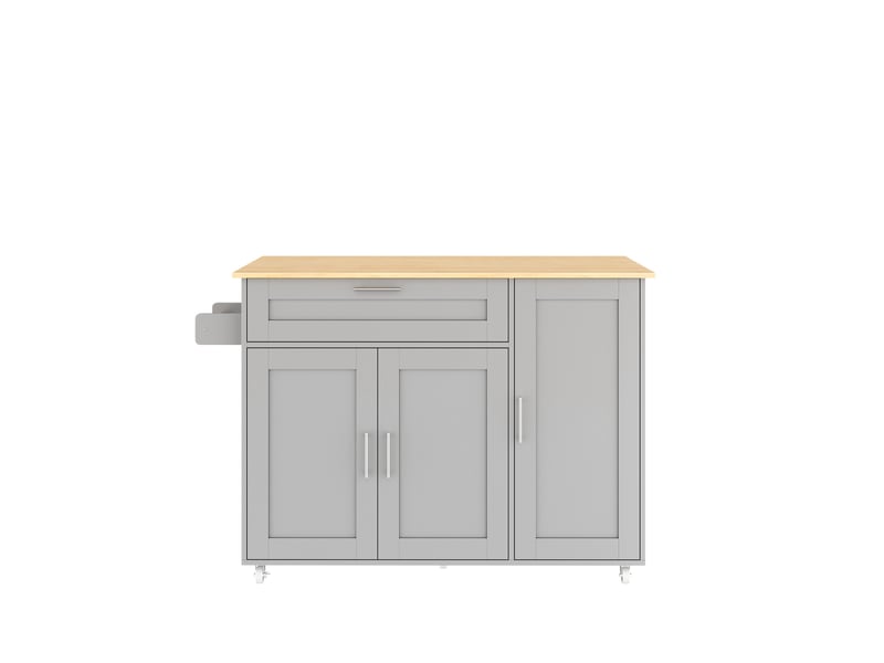 Desserte de cuisine 132,5 x 44 x 90 cm grise en mdf, plateau pliant, rangements réglables sur roulettes - Conforama D