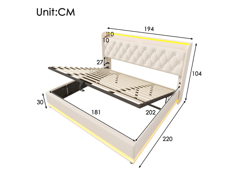  Lit double en pu blanc 180 x 200 cm  - Conforama C
