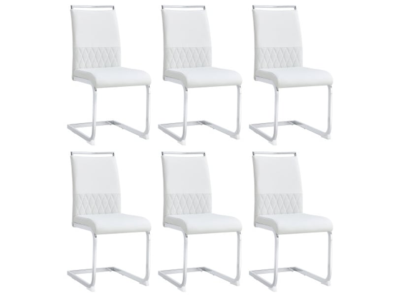  Chaise de salle à manger 6 pcs - dossier haut en simili cuir pu et lin - chaise d'appoint - blanc  - Conforama A