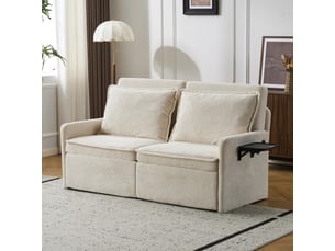 Canapé convertible 3-en-1 à dossier réglable avec rangements - ports usb-c, chenille - beige