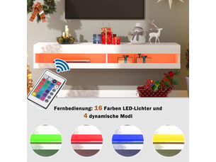 Meuble tv mural 140cm - led 16 couleurs & 4 modes - finition uv brillante - économisez de l'espace au sol - blanc