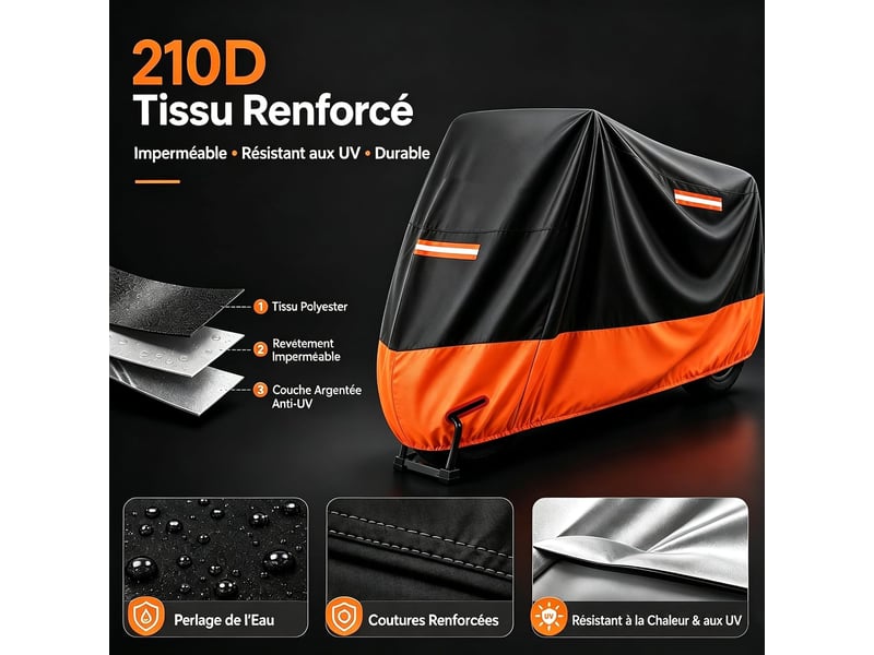  Bache moto exterieur etanche, housse moto impermeable interieur 210d 265x105x125cm  - Conforama D