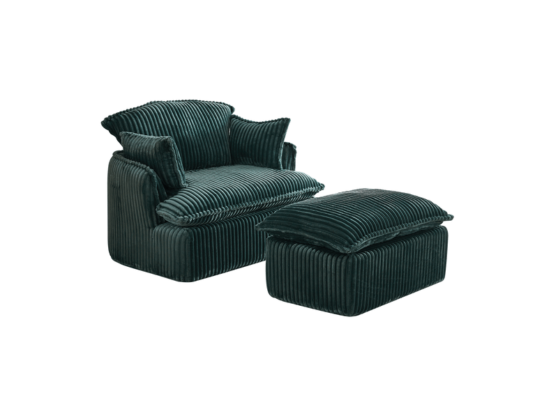  Fauteuil avec repose-pieds tcqpz compressé en velours côtelé vert 115 x 89 x 77 cm avec coussin pour petit espace  - Conforama A