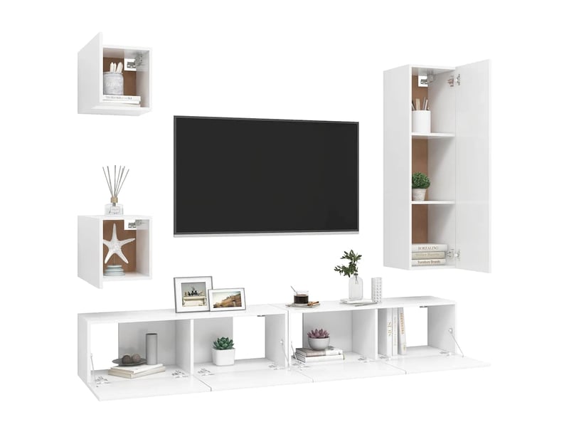  Ensemble de meubles tv - banc tv - meuble de rangement 5 pcs blanc bois d'ingénierie  - Conforama C