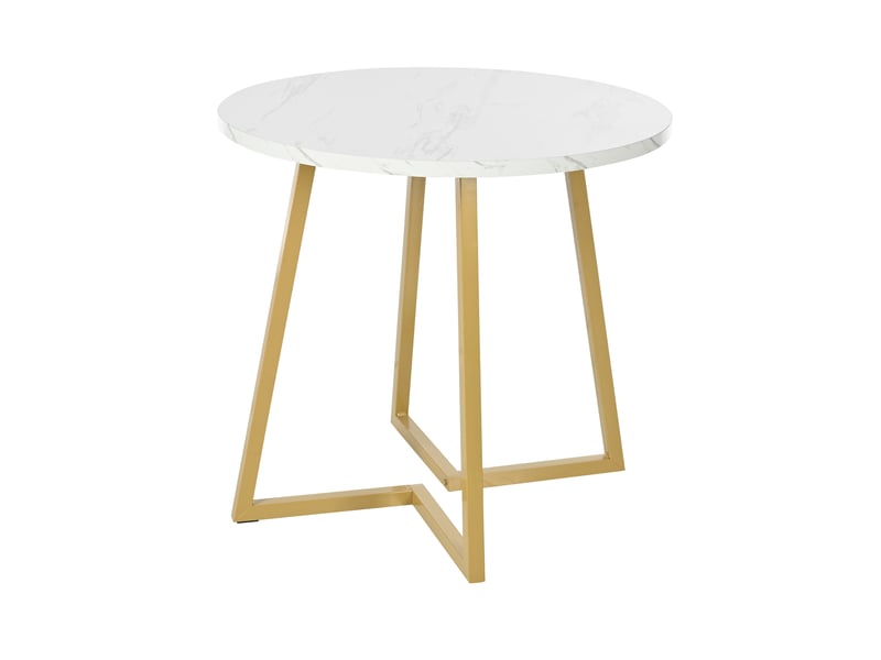 Table à manger ronde moderne effet marbre blanc et doré avec piètement métallique original - Conforama D