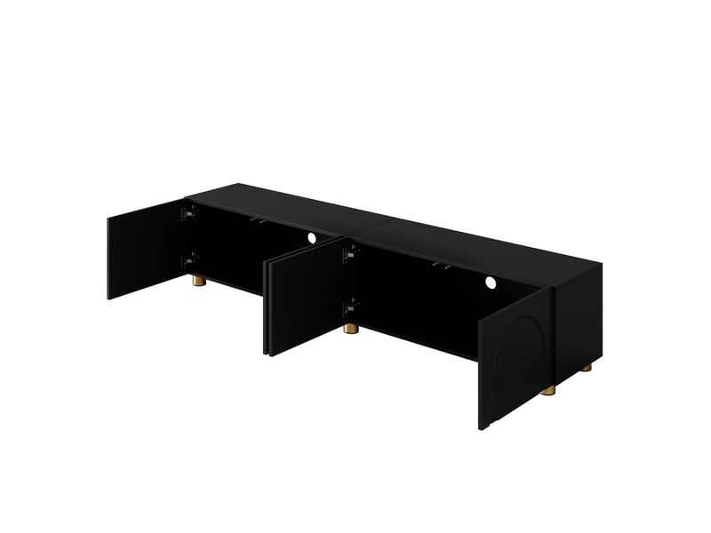  Meuble tv noir 180 cm 4 portes avec relief arqué et pieds en métal  - Conforama R