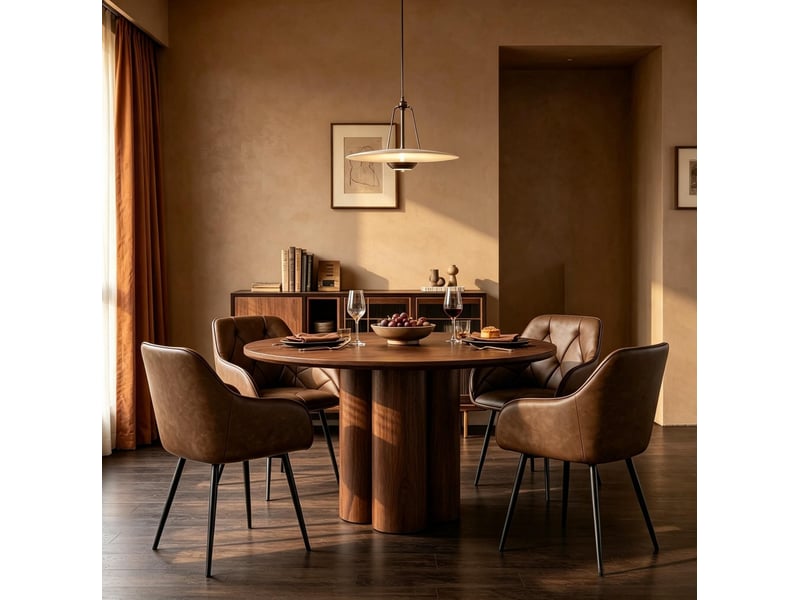  Lot de 2 chaises de salle à manger à accoudoirs en cuir régénéré marron foncé, confort vintage au quotidien  - Conforama B