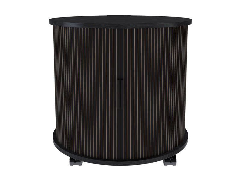 Table de chevet - 60x60x60cm - bout de canapé cylindrique mid-century en mdf avec station de charge - noyer - noir - Conforama A