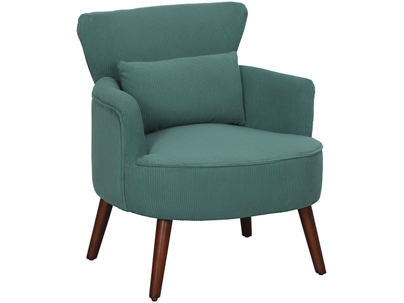  Fauteuil avec dossier et accoudoirs arrondis, revêtement polyester côtelé, pieds en bois, vert foncé, 69,5 x 69 x 78 cm  - Conforama A
