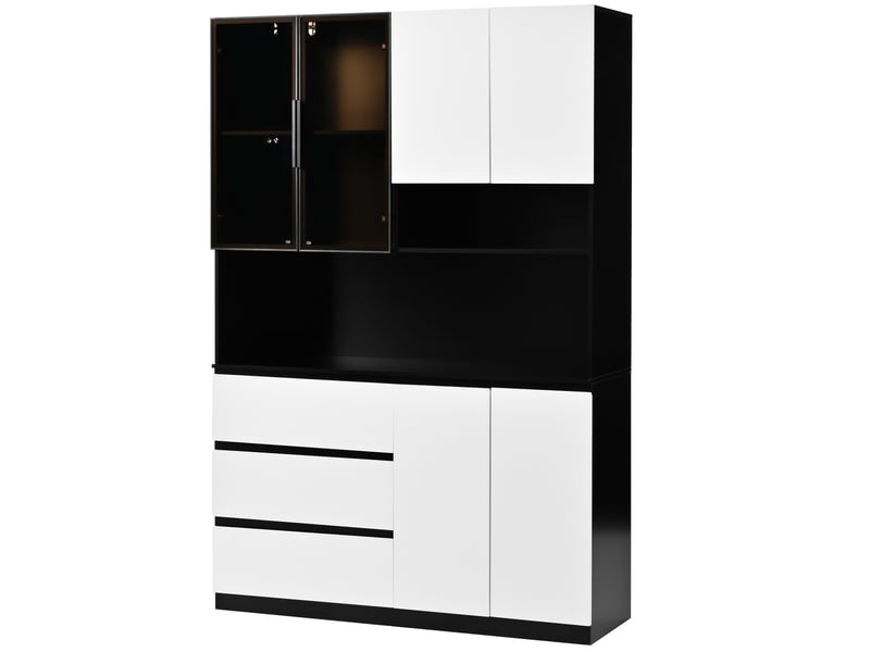  Buffet de cuisine avec éclairage led 3 tiroirs 6 portes noir et blanc 120,5x40x180 cm  - Conforama B