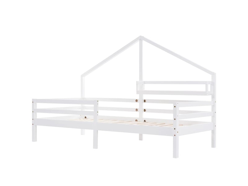 Lit cabane enfant 90x200, garde-corps sécurité lit enfant, structure bois massif, rangement intégré, design scandinave  - Conforama E