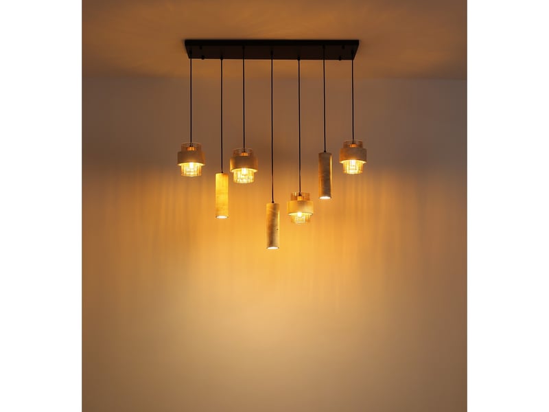  Globo daren suspension cluster, noir mat, abat-jour en verre ambré, 3 x gu10 4 x e27  - Conforama E