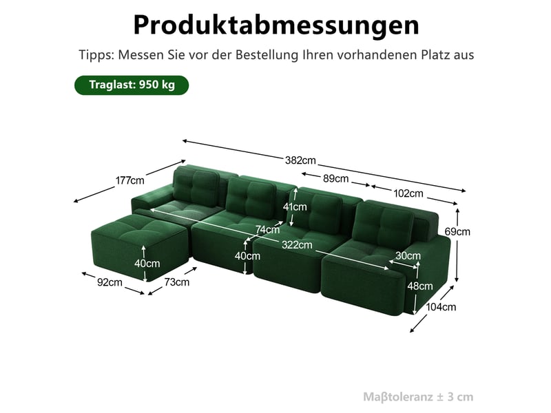 Canapé d’angle modulable 4 places en velours côtelé vert, assise profonde et confort moelleux pour le salon - Conforama C
