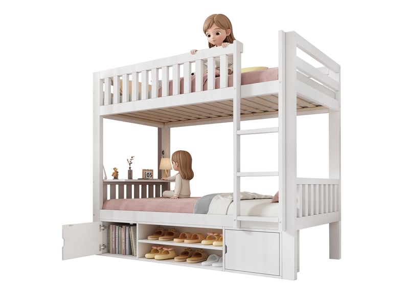 Lit superposé enfant 2 x 90x200 avec bureau rabattable et rangements evryae - Conforama A
