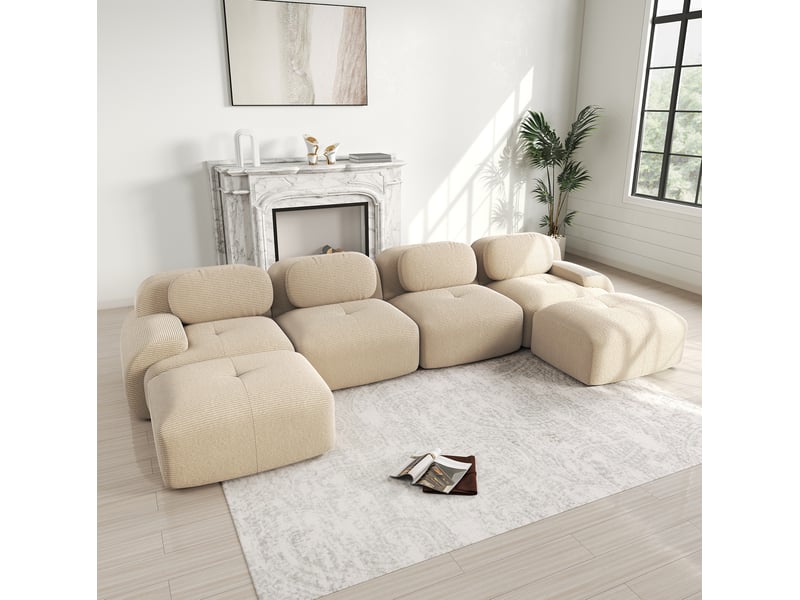 Canapé modulable en u ulevr 4 places 388 x 178 cm, sans montage, velours côtelé beige - Conforama D
