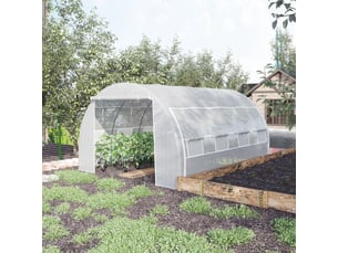 Serre de jardin - 3,97x3,02x2 m - protection uv - résistante au vent - porte latérale - acier - blanc - murs enroulables