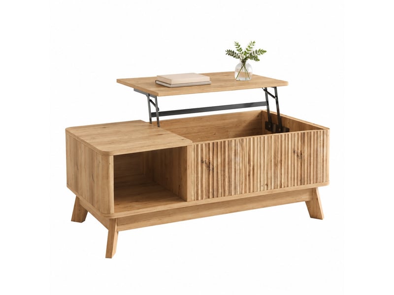  Table basse 95 x 48 x 50 cm en mdf avec plateau relevable et rangement coloris naturel chicfurn  - Conforama A